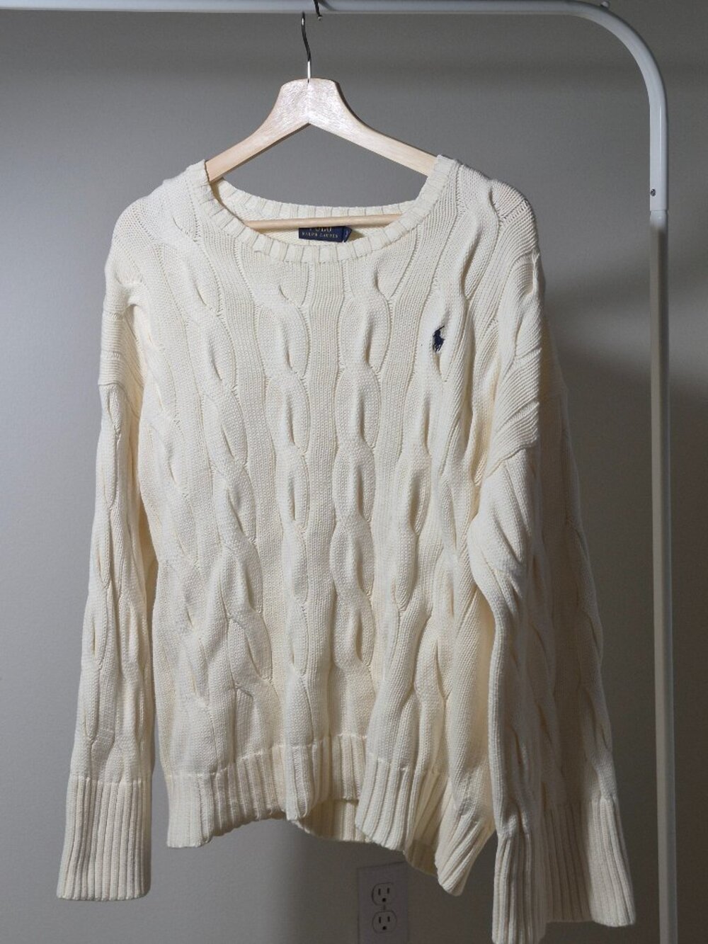Polo Ralph Lauren Women’s L Cream Cable Knit %100 Cotton Sweater Pony Logo